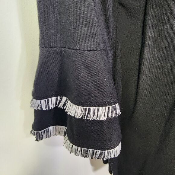 Chico’s Top Women Size 1 Medium Double Layer Fringe Black 3/4 Sleeve Cottaegcore - Picture 6 of 11